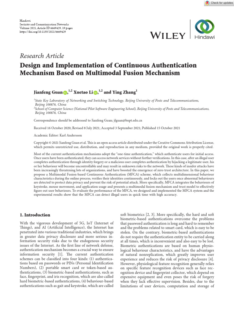 Design and Implementation of Continuous Authentication Mechanism Based ...