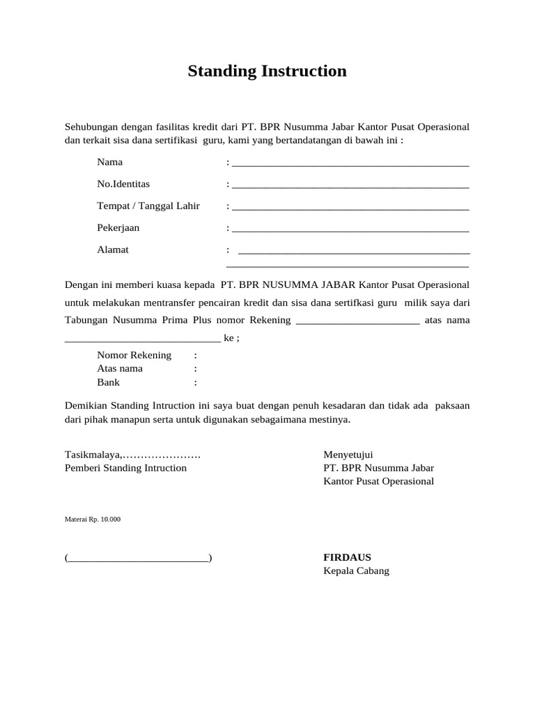 Instruksi Pencairan Kredit BPR Nusumma | PDF