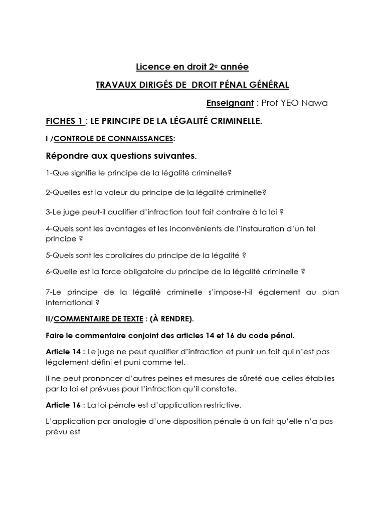Principe de Légalité Criminelle en Droit | PDF | Crimes | Crime et violence
