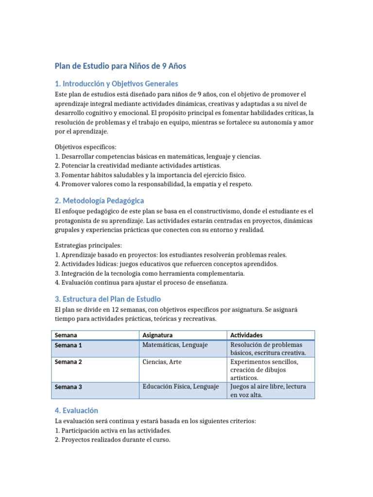 Plan de Estudio Integral para Niños de 9 Años | PDF | Aprendizaje ...