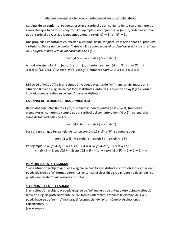Conceptos Clave de Análisis Combinatorio | PDF | Conjunto (Matemáticas ...