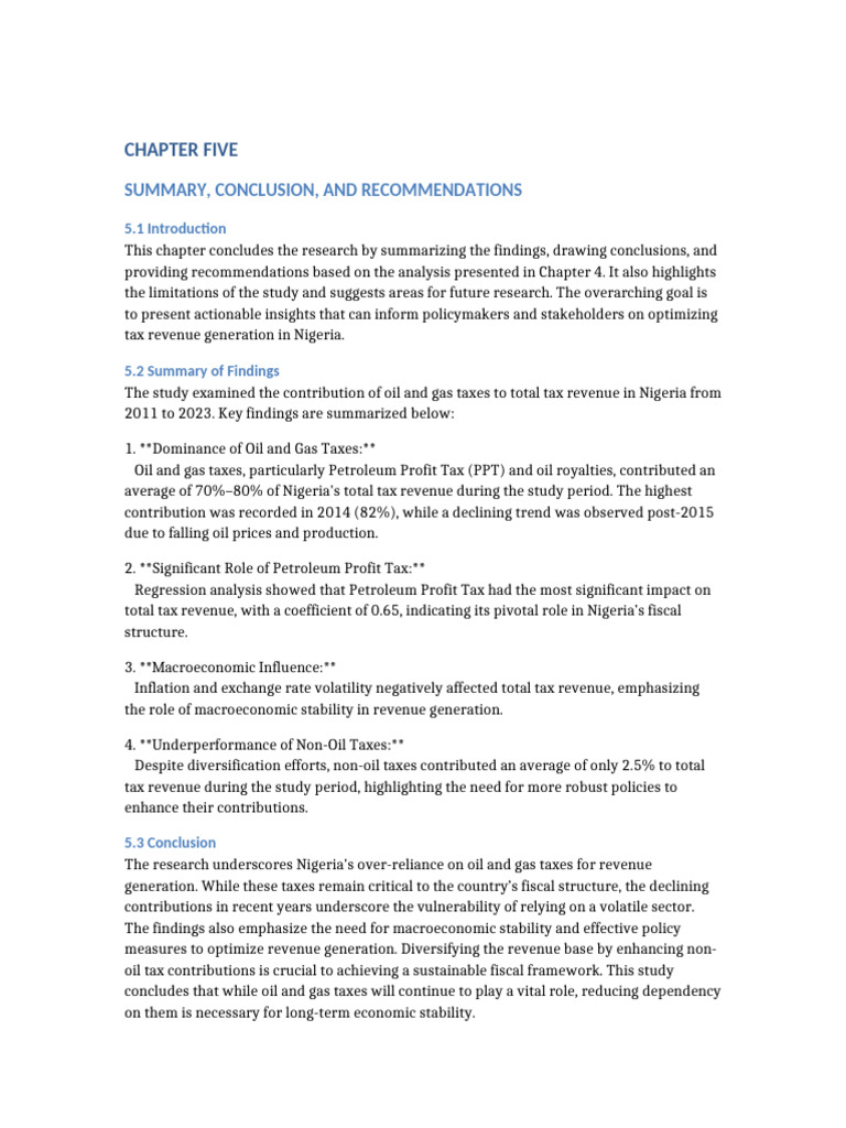 Chapter 5 Summary Conclusion Recommendations | PDF | Taxes | Macroeconomics