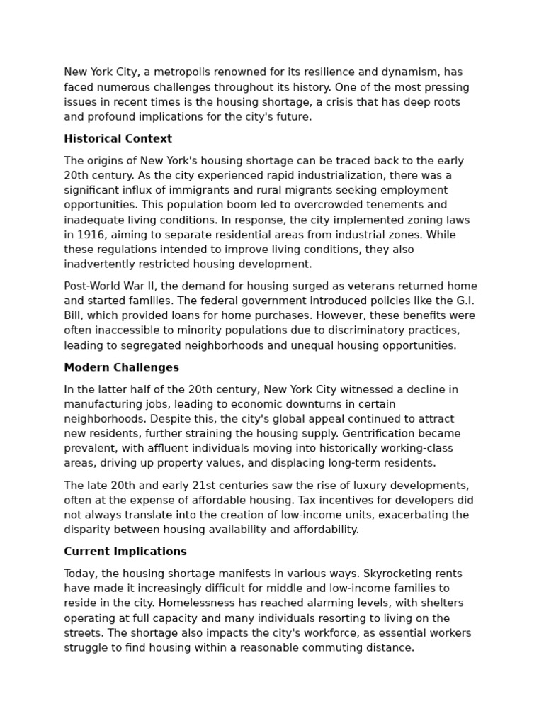 NYC Housing Shortage: Historical Insights | PDF | Affordable Housing ...