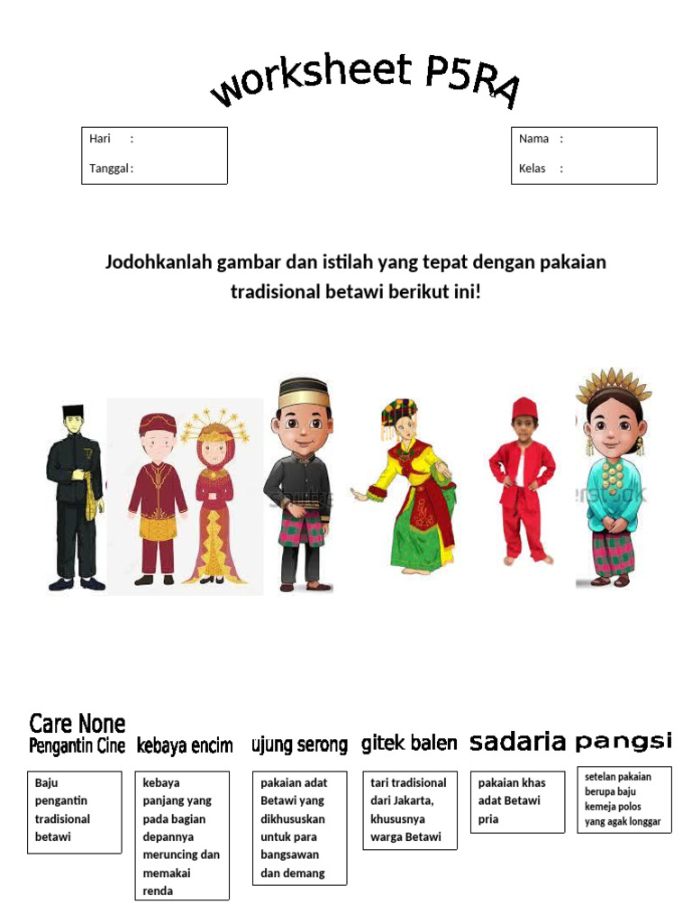 worksheet p5ra baju betawi PDF