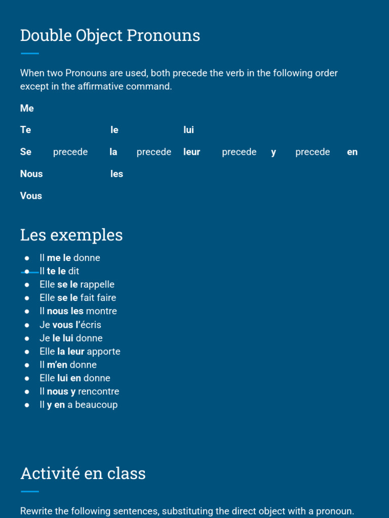 Pronoms objets doubles en français | PDF