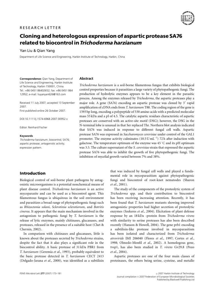 Fems Microbiology Letters - 2007 - Liu | PDF | Amino Acid | Gene Expression