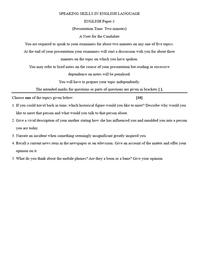 Class 10 Speaking Skills Topics | PDF