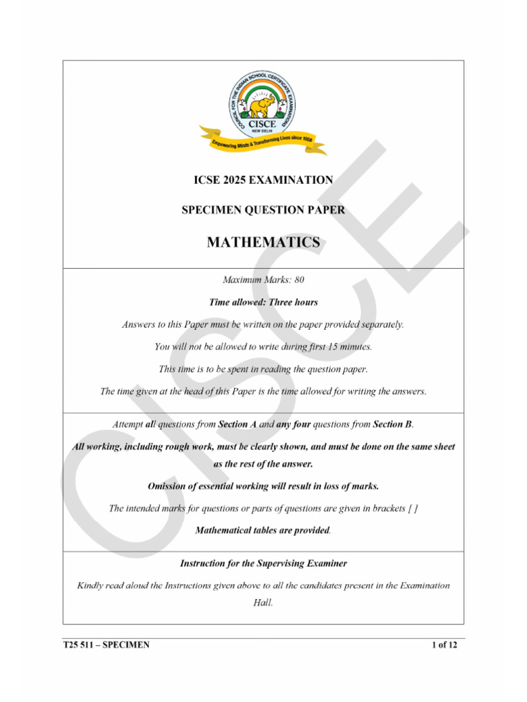 Maths Specimen 2025 | PDF