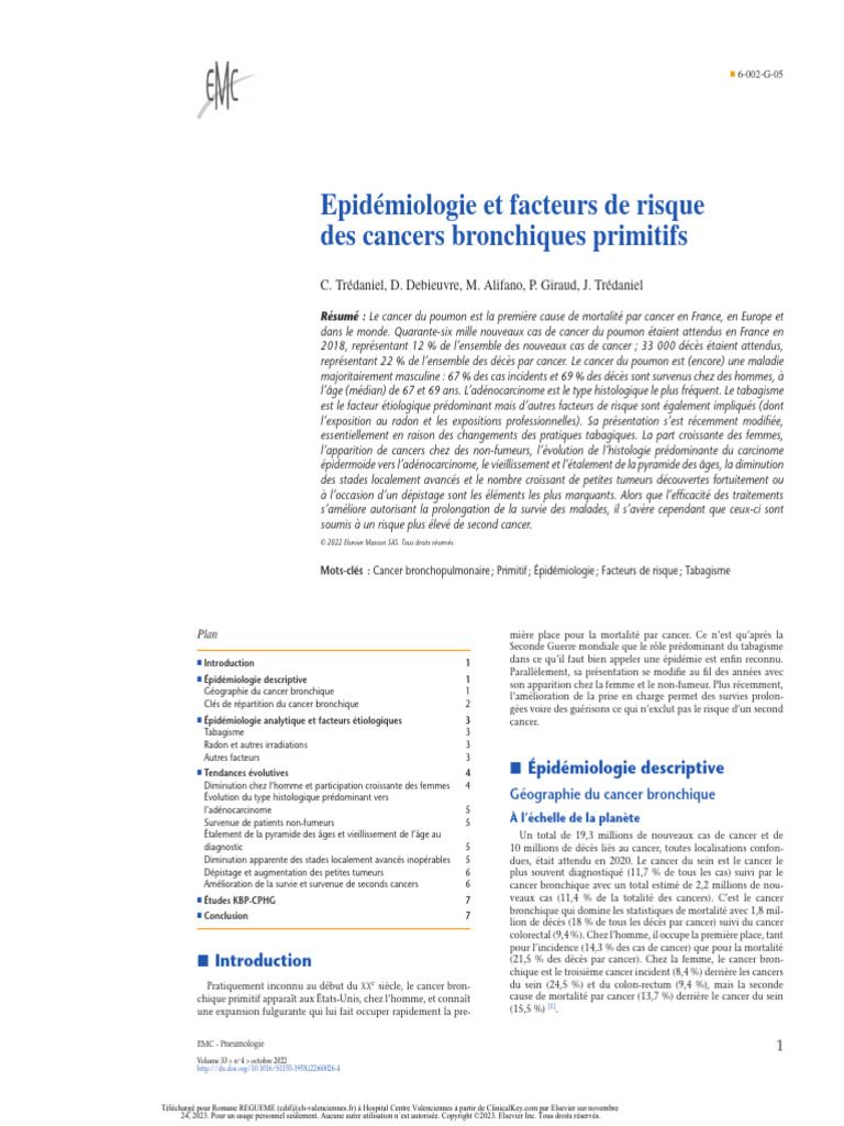 Epidemiologie Et Facteurs de Risque | PDF | Cancer du poumon | Cancer