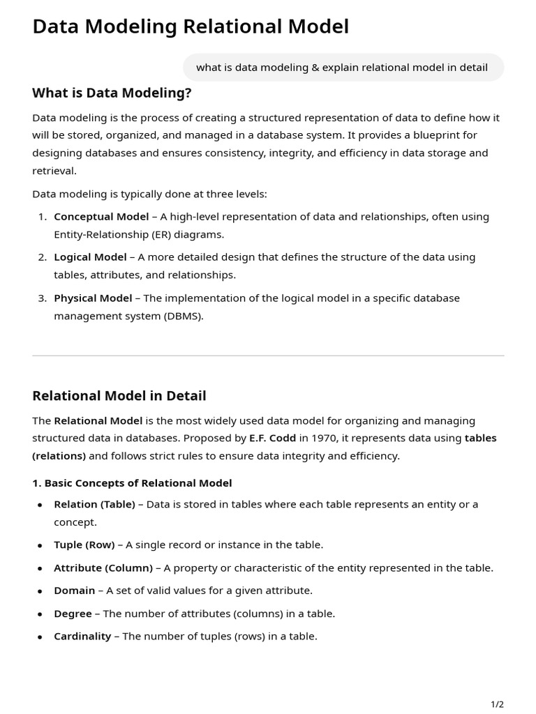 Understanding Data Modeling & Relational Model | PDF | Relational Model ...
