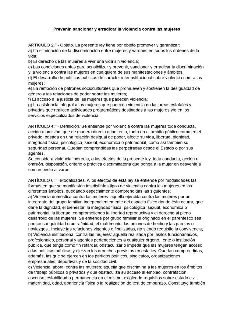 Prevenir, Sancionar y Erradicar La Violencia Contra Las Mujeres | PDF ...