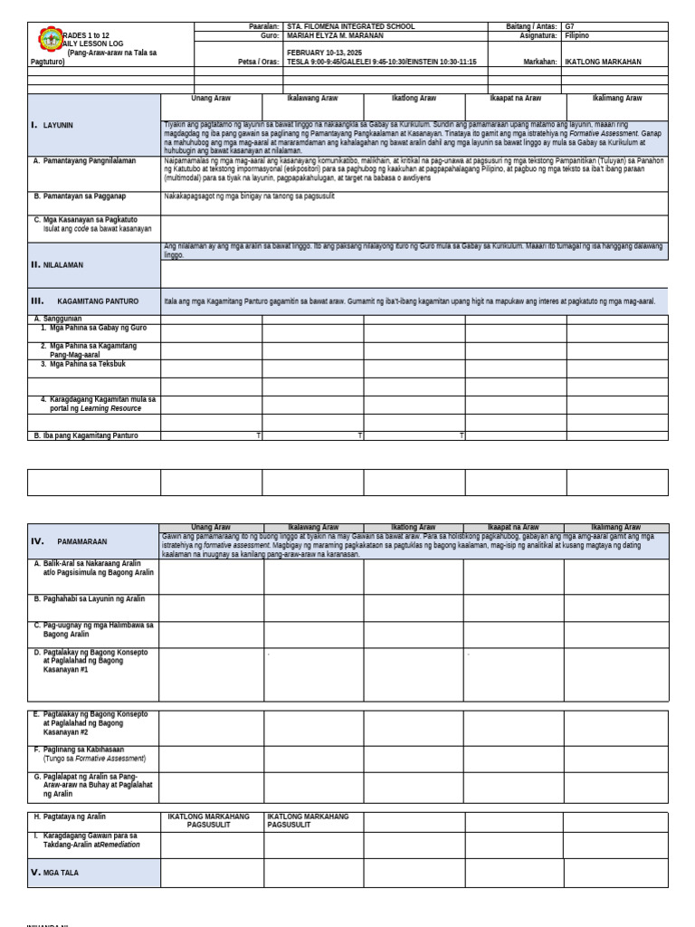 DLL Week 7 Grade 7 | PDF
