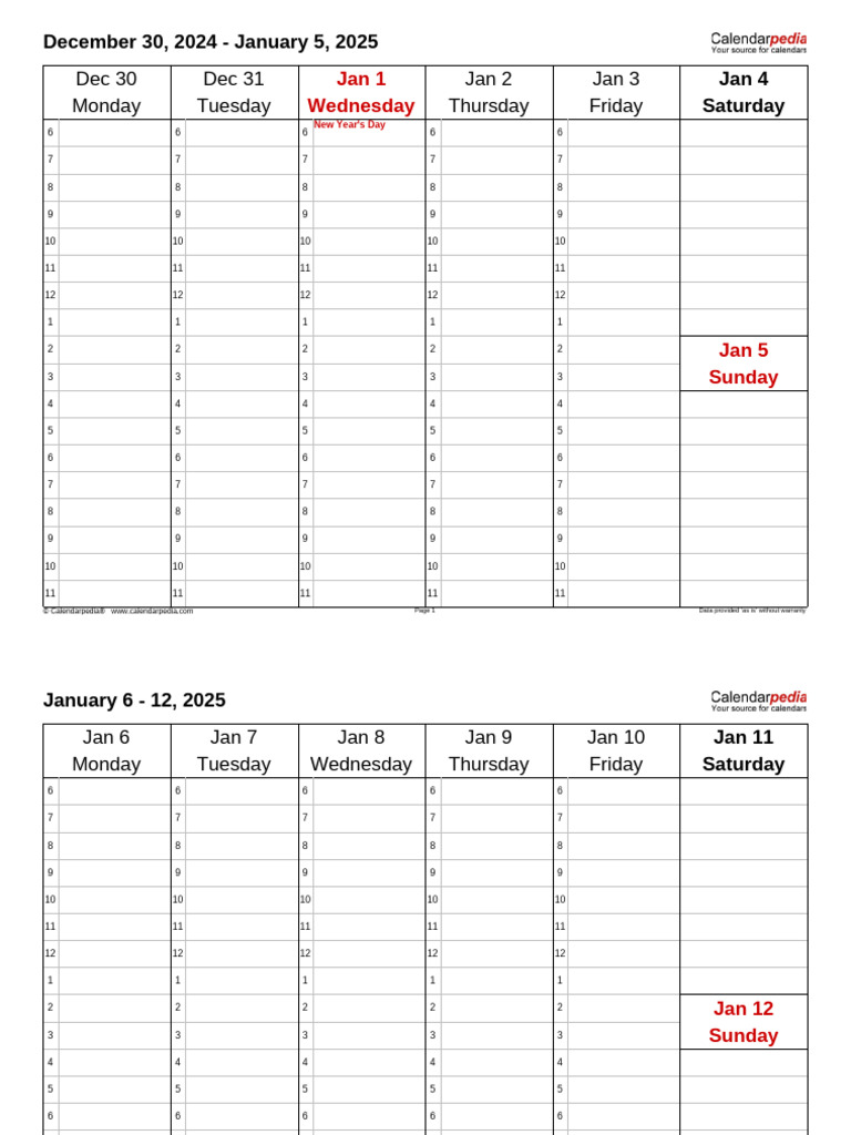 weekly-calendar-2025-landscape-6-columns | PDF | Easter