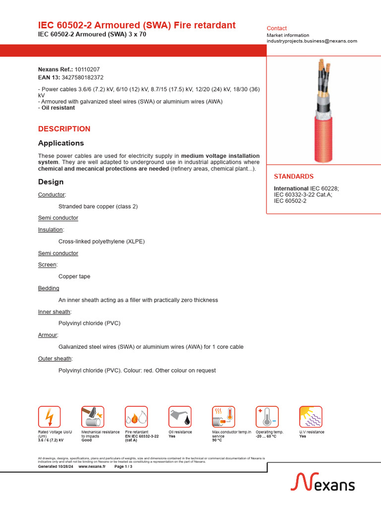 IEC 60502-2 SWA Fire Retardant Cable | PDF | Electrical Conductor ...