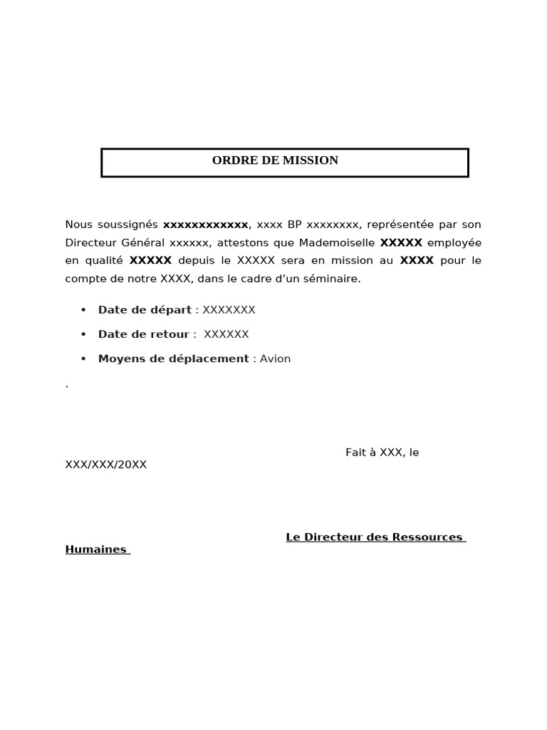 Mod le D Ordre De Mission Professionnel PDF