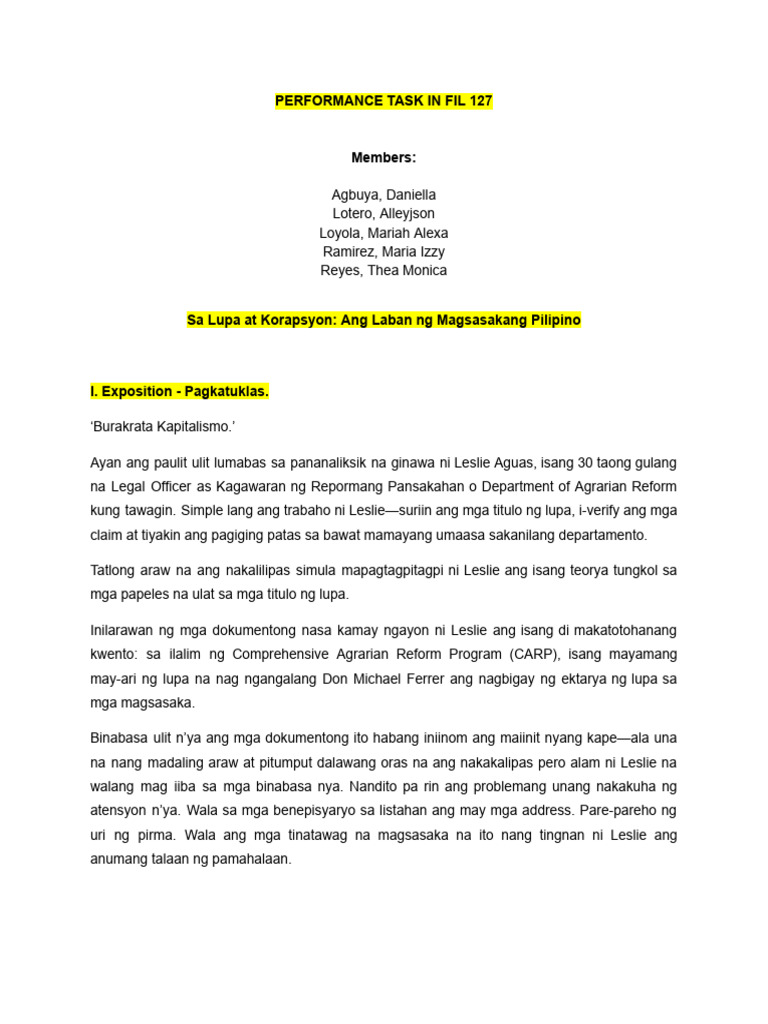 Performance Task in Fil 127 | PDF