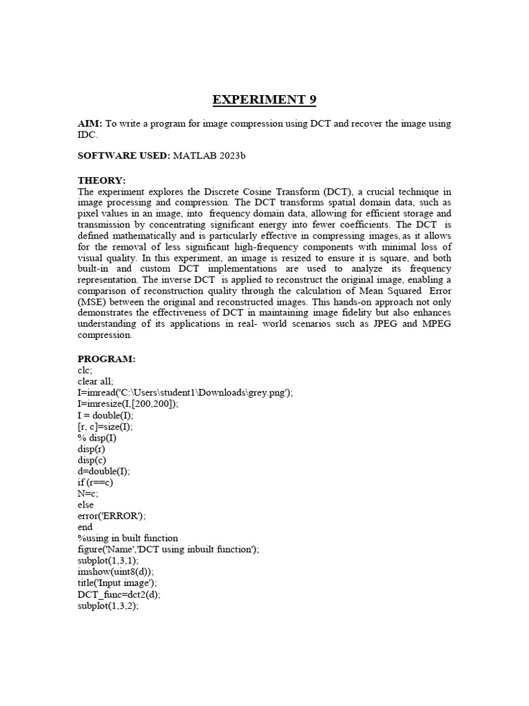 Exp 9 | PDF | Data Compression | Imaging