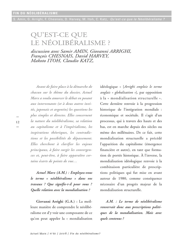 Qu'est-ce que le néolibéralisme ? | PDF | Capitalisme | Mondialisation