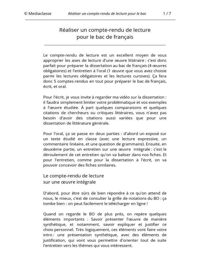 Compte-rendu de lecture pour le bac | PDF | Le Rouge et le Noir | Romans
