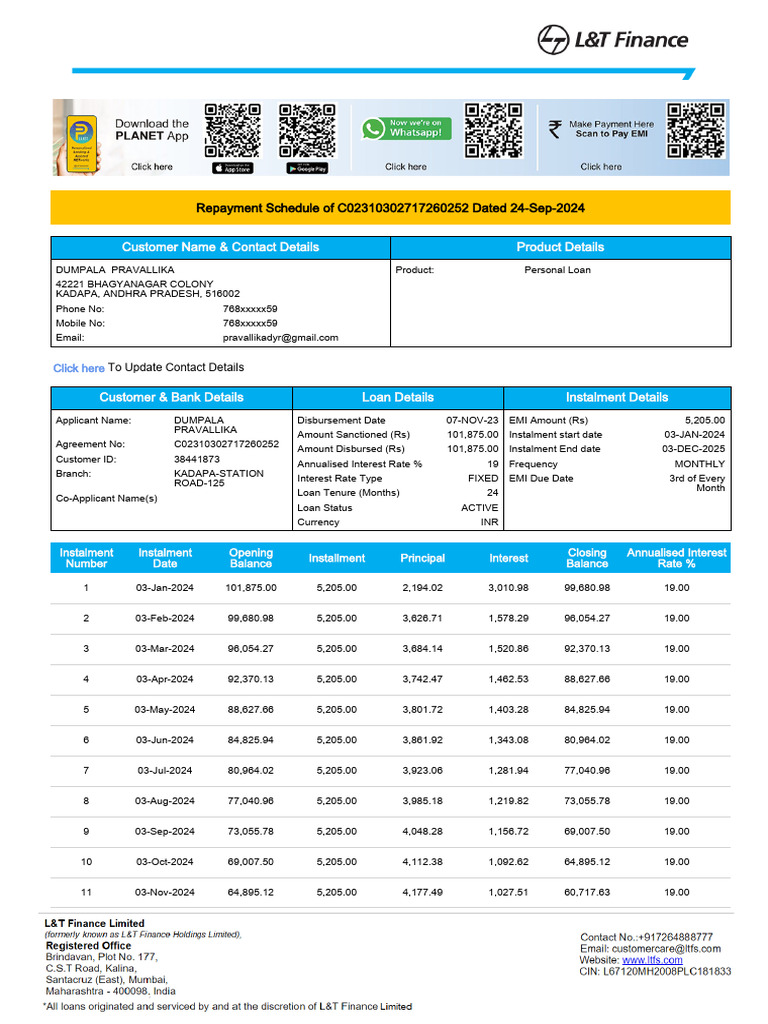 Visual Reference: Personal Loan Repayment Schedule Pdf Loans