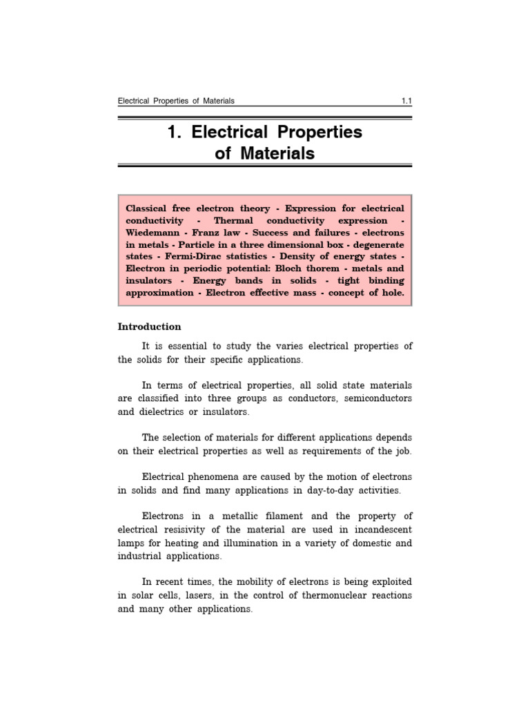 Electrical Properties of Solids Explained | PDF | Electrical ...