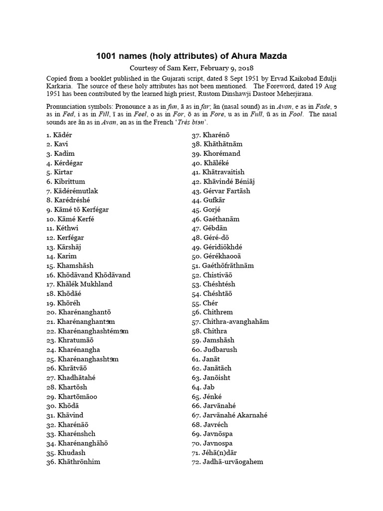 101 Names of Ahura Mazda: Jamaga | PDF | Zoroastrianism