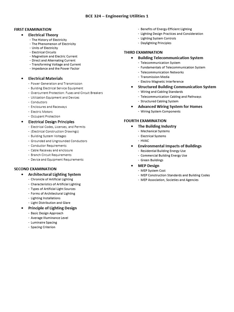 BCE 324: Engineering Utilities Overview | PDF | Lighting | Electrical ...