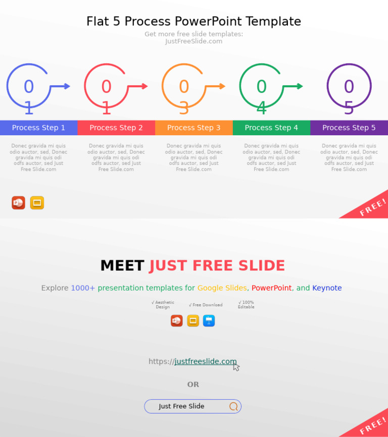 Flat 5 Process Powerpoint Template: Get More Free Slide Templates | PDF