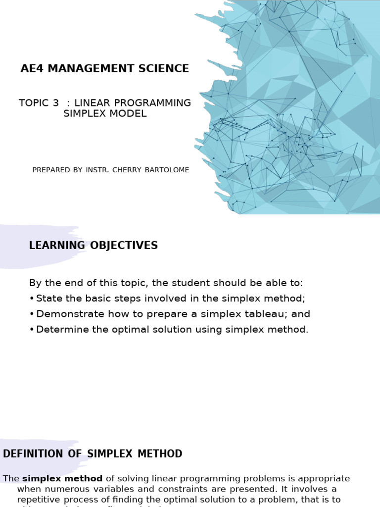 AE4 Topic # 3 Linear Programming - Simplex Method | PDF | Linear ...