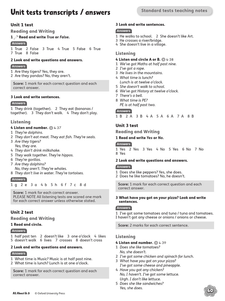 Unit Tests for Reading and Listening Skills | PDF