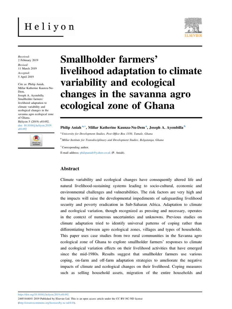 Smallholder Farmers Livelihood Adaptation To Climate Variability and ...