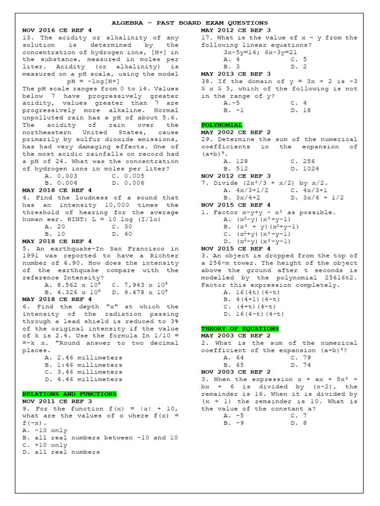 ALGEBRA 3 | PDF | Ph | Alkalinity