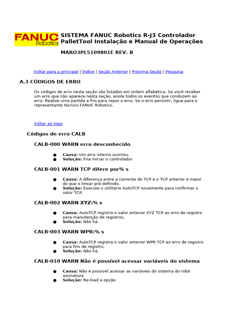 Códigos de Erro do Controlador FANUC R-J3 | PDF | Rede de computadores ...
