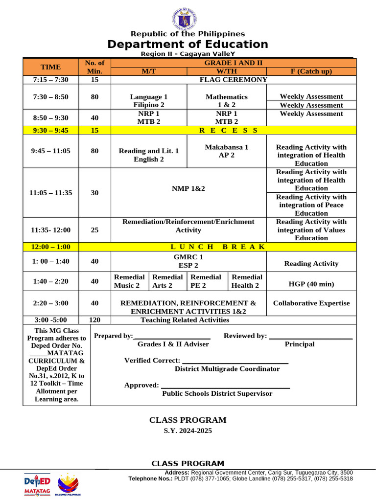 Multigrade Class Program SY 2024-2025 | PDF | Philippines