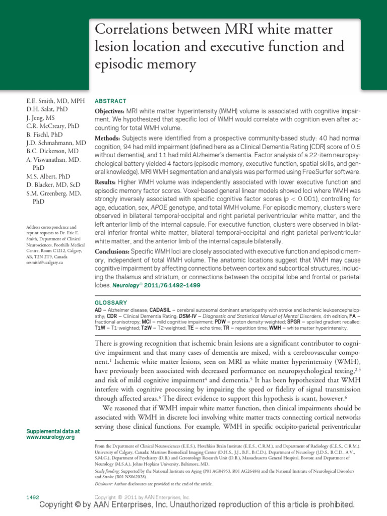 Correlations Between MRI White Matter Lesion Location and Executive ...