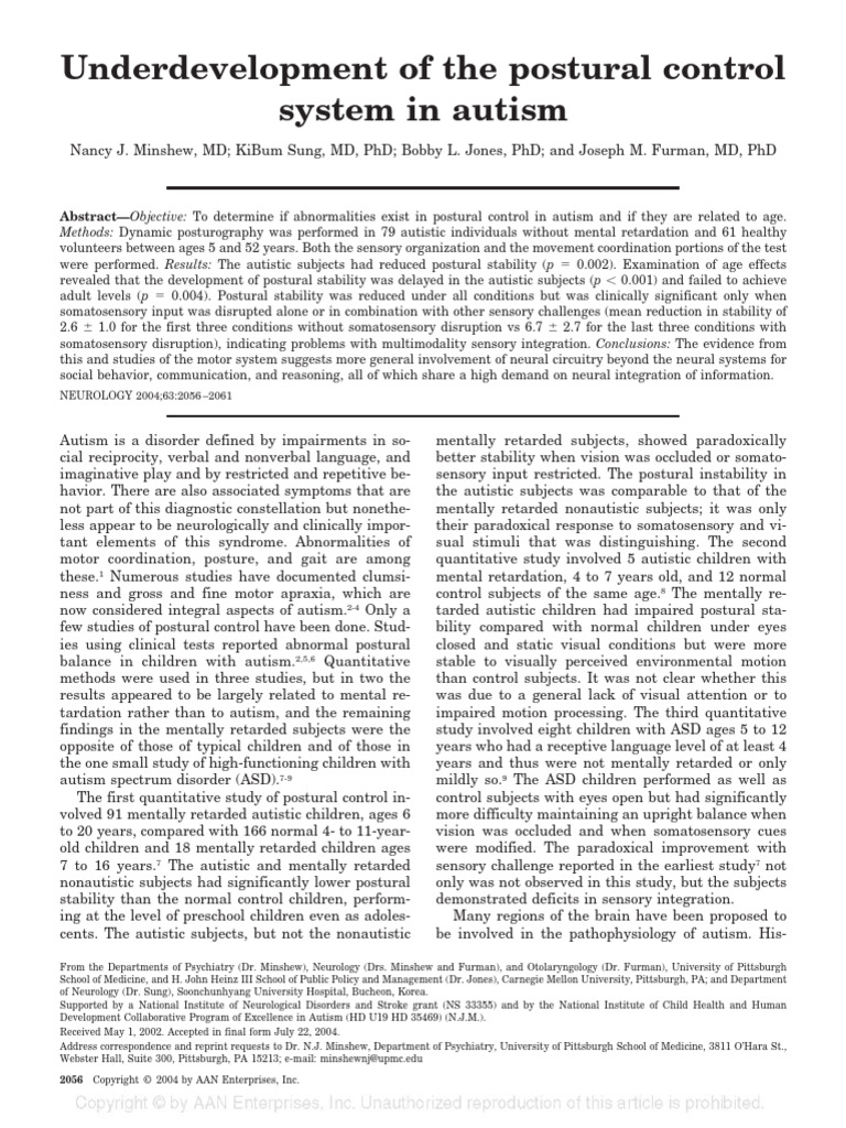 Underdevelopment of The Postural Control System in Autism | PDF ...
