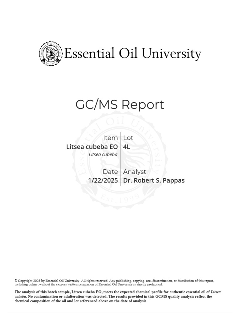 REVIVE GCMS Report Litsea Cubeba EO 4L | PDF
