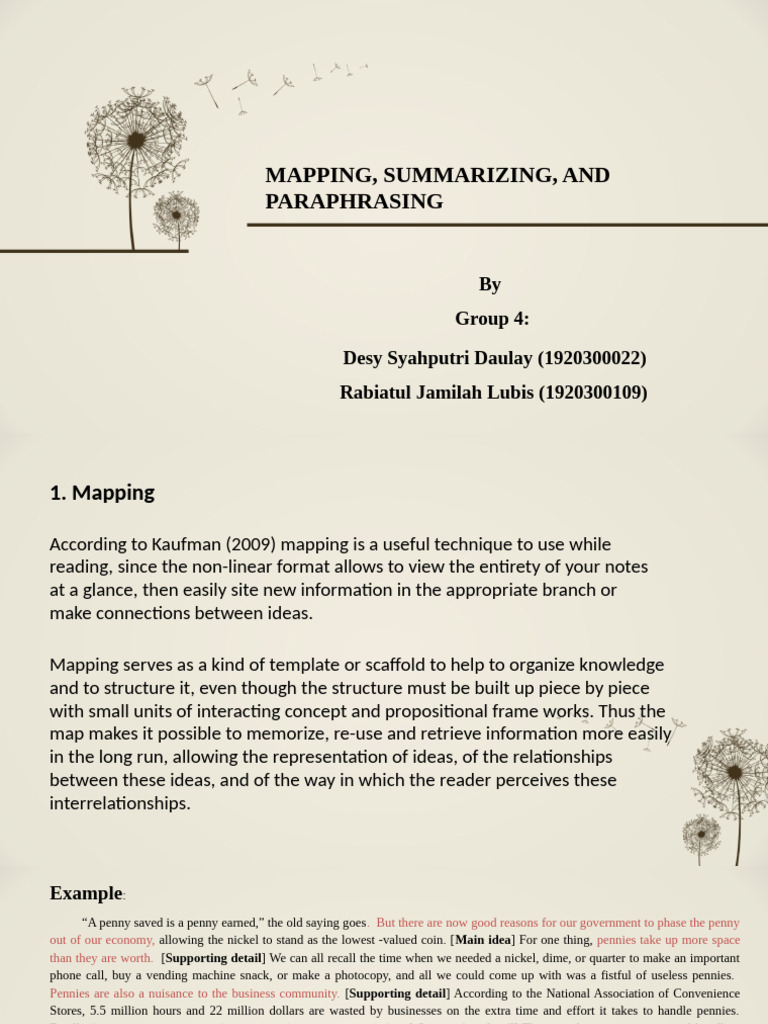 Mapping, Summarizing, and Paraphrasing | PDF | Information | Learning