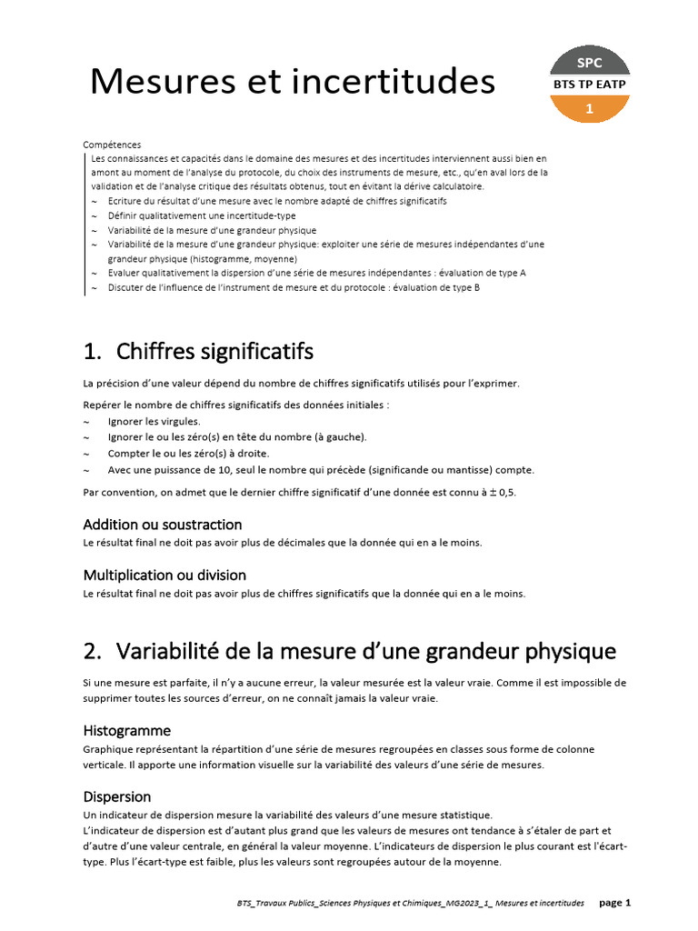 Mesures et Incertitudes en Sciences Physiques | PDF | Erreur de mesure ...
