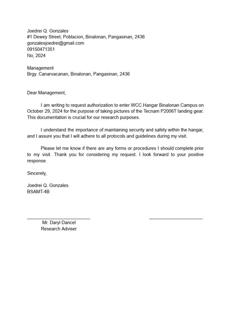 Request for Hangar Access Authorization | PDF