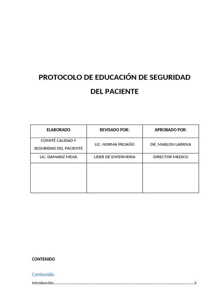 Protocolo de Educación de Seguridad Del Paciente | PDF | Cuidado de la ...