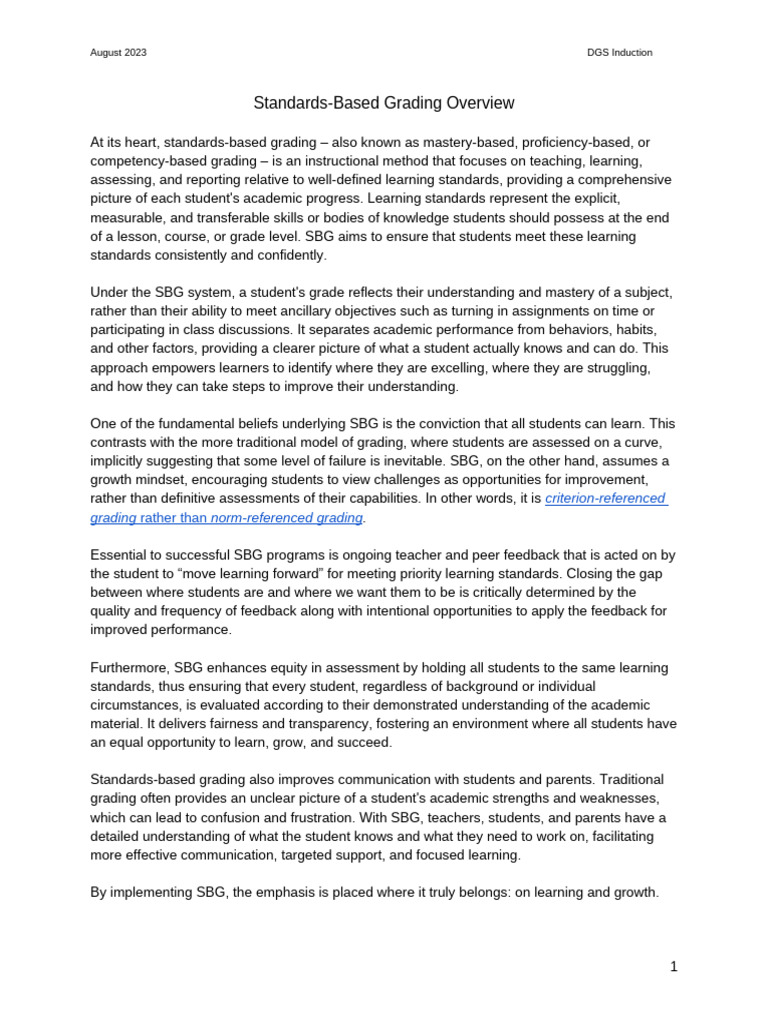 Standards-Based Grading Overview | PDF | Educational Assessment | Learning