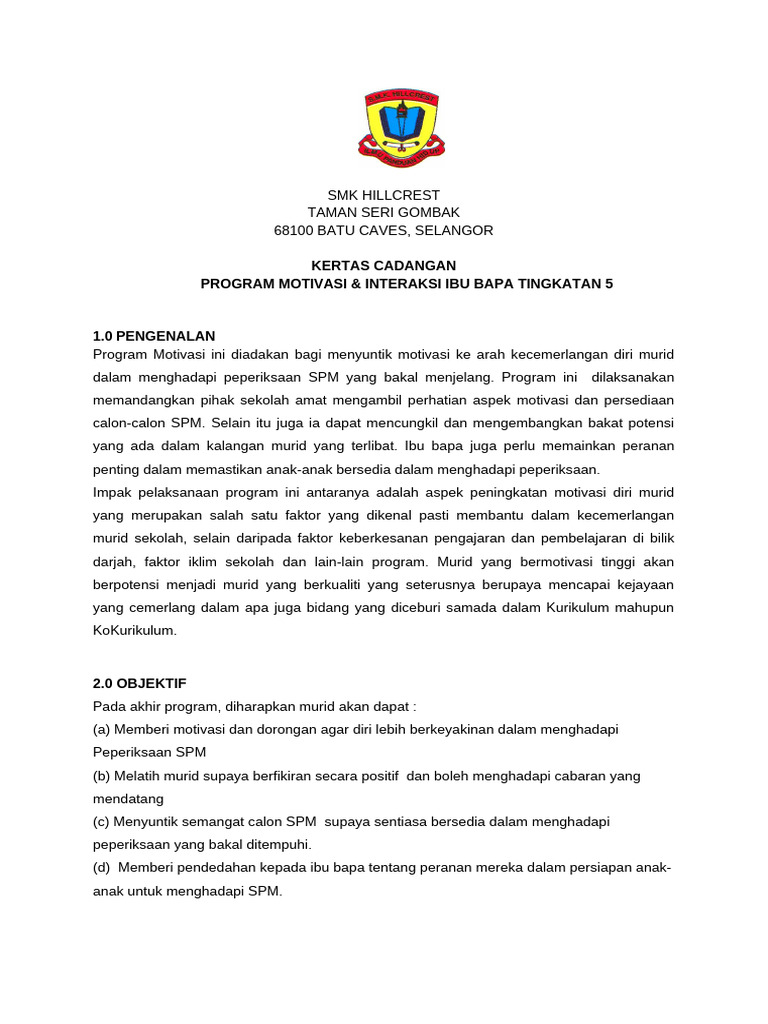 Kertas Cadangan Program Motivasi SPM 2024 | PDF