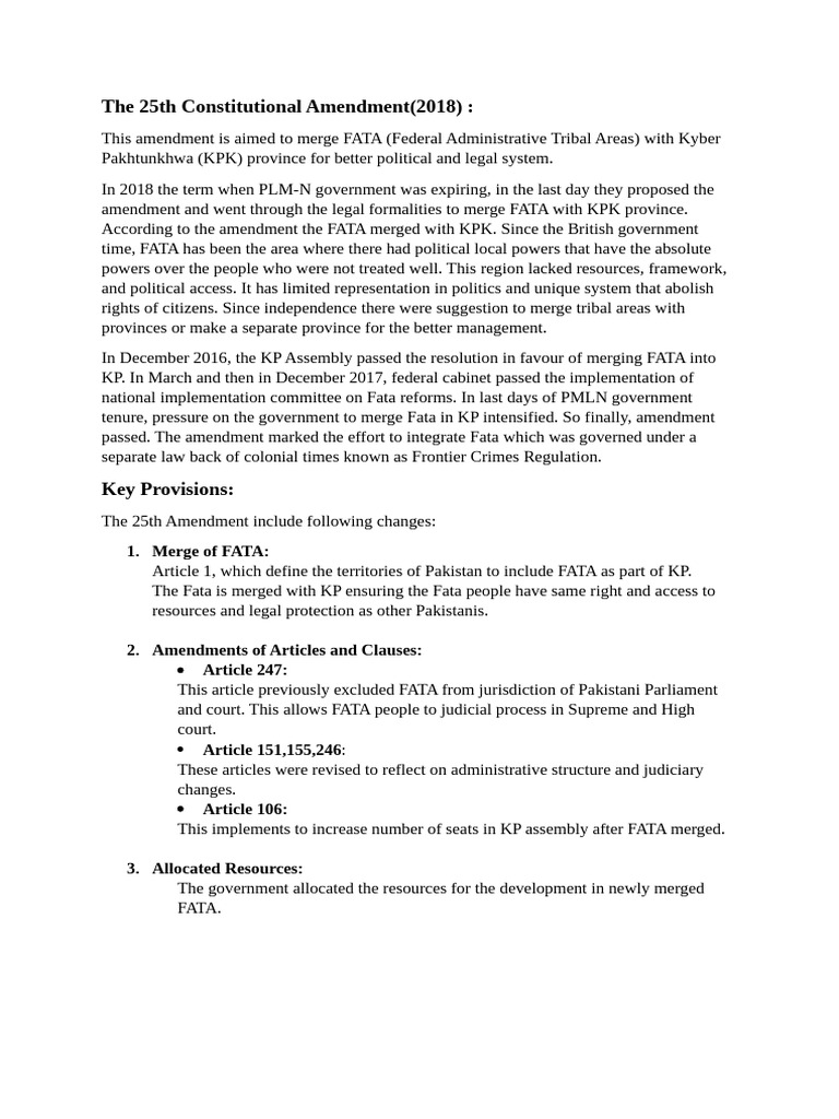 FATA Merger: 25th Amendment Overview | PDF | Federally Administered ...