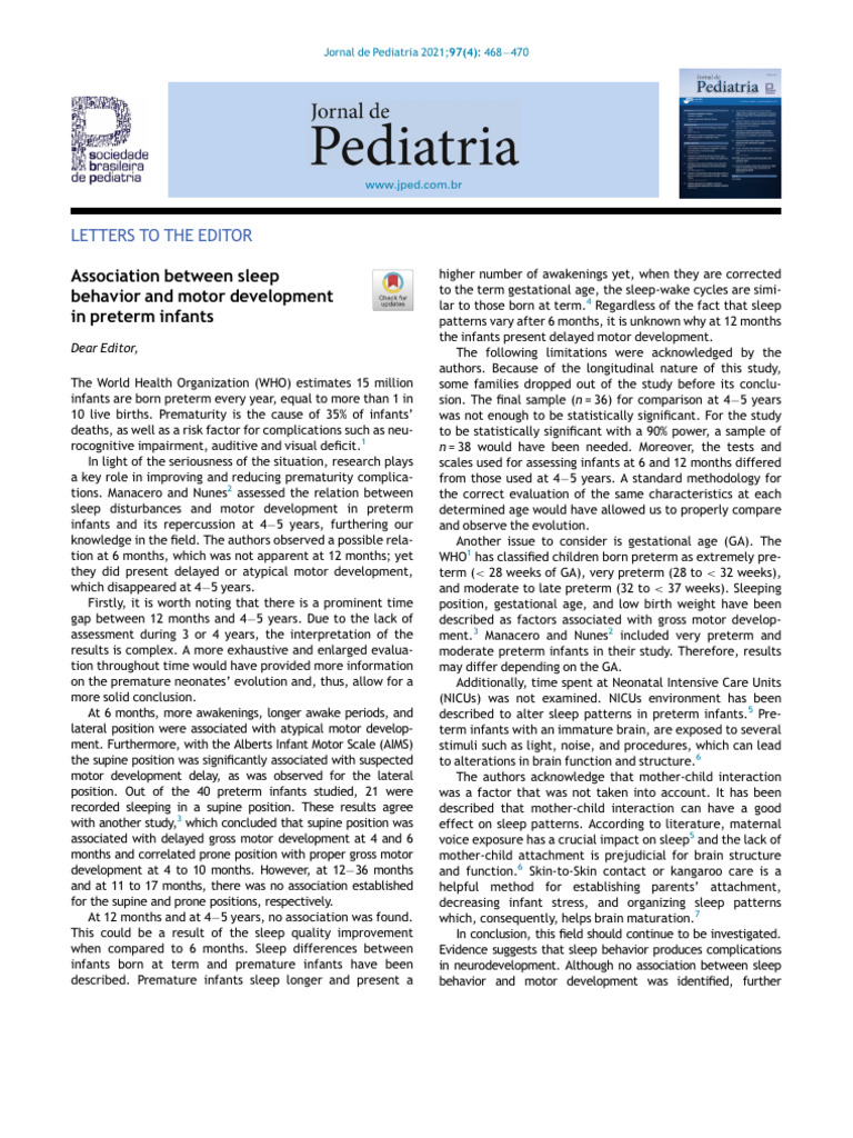 Sleep Behavior and Motor Skills in Preterm Infants | PDF | Preterm ...