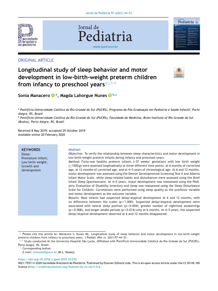 Sleep and Motor Development in Preterm Infants | PDF | Sleep | Human ...