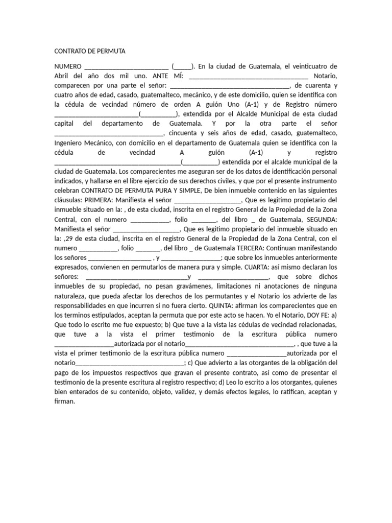Contrato de Permuta Inmobiliaria en Guatemala | PDF