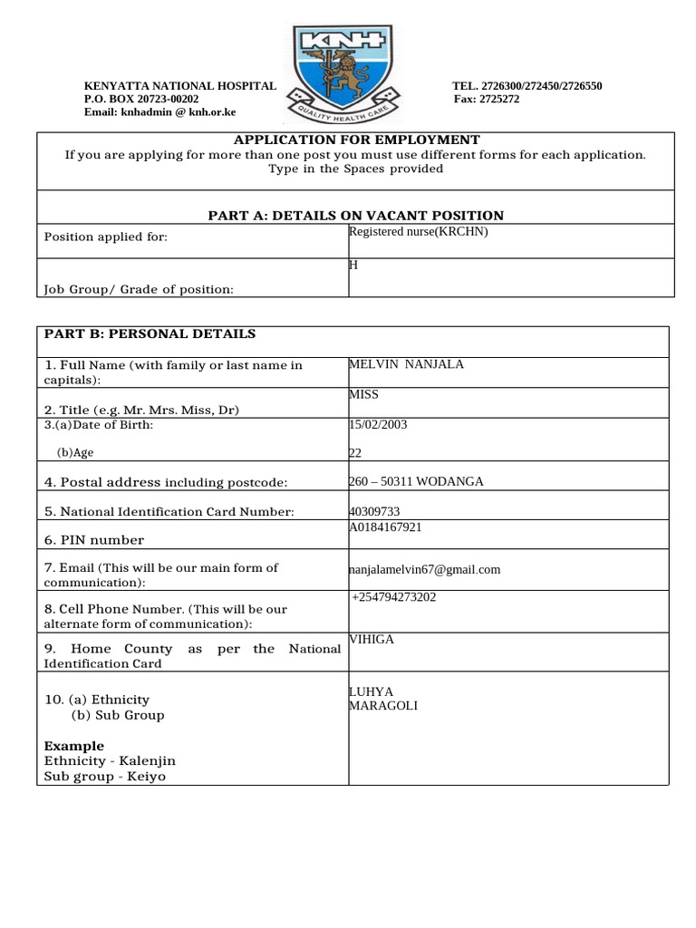 KNH Applicational Form-Rev | PDF