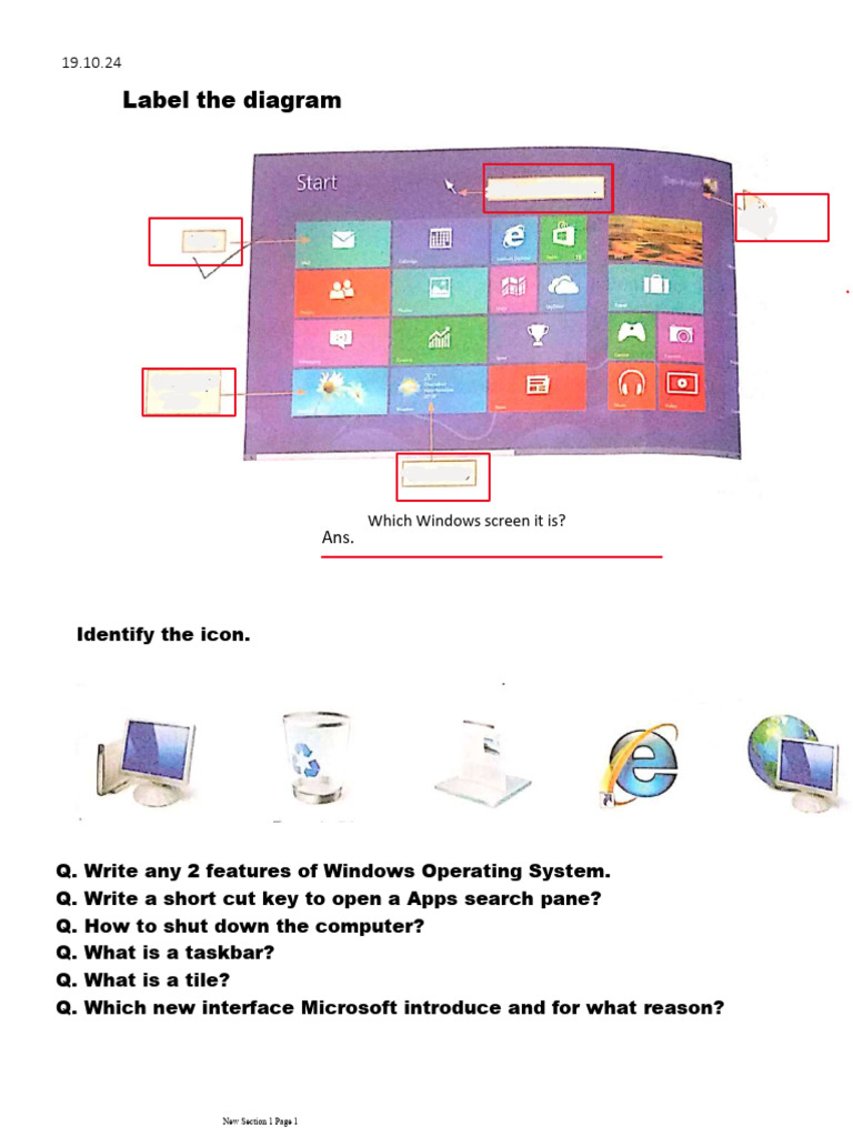 Windows OS Quiz and Diagram Labeling | PDF