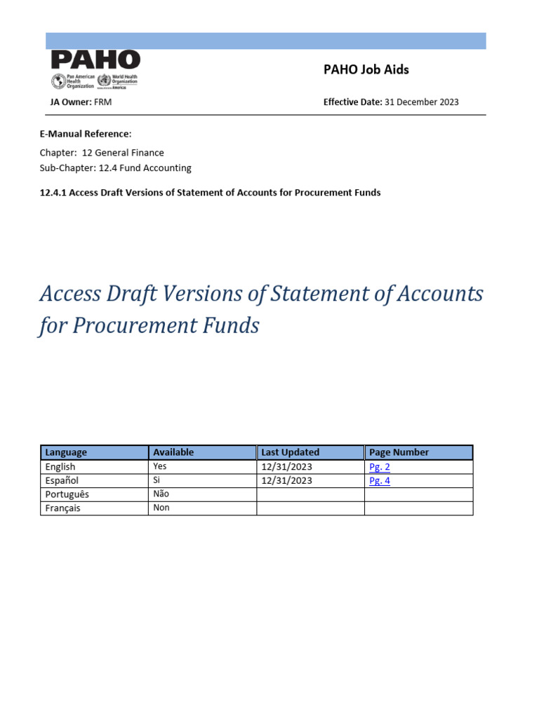 JA 12.4.1 Access Draft Version Statement Acc Procurement Funds | PDF